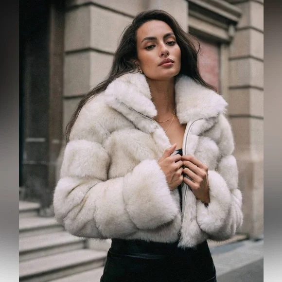 Luxury quilted faux fur jacket vintage style coat zip up cream - Picture 3 of 11